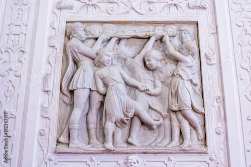 Fotomural Ornamental allegoric bas-relief marble sculpture with childrens playing