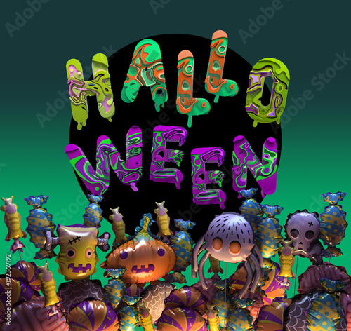 3d Rendering Of Happy Halloween Greeting Card Stylized Cartoon