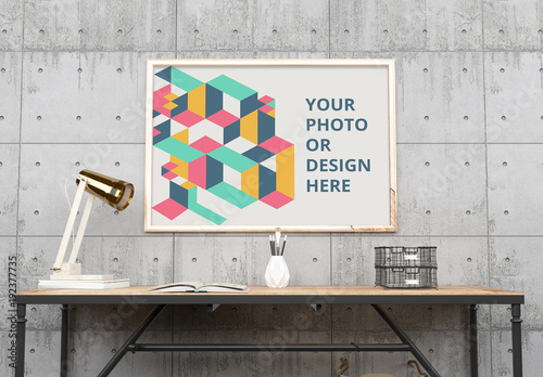 Download Horizontal Framed Poster In An Office Mockup 1 Stock Template Adobe Stock