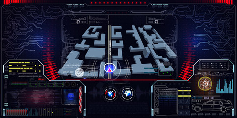 Fototapete - Futuristic user interface. HUD UI. Abstract virtual graphic touch user interface. Cars infographic. 