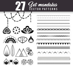 Sticker - 27 mandalas monochrome boho style set vector illustration design