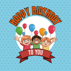 Poster - Kid happy birthday card cartoon icon vector illustration graphic design