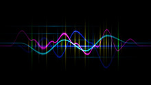 Audio Digital Equalizer Technology, Pulse Musical.abstract Of Sound Wave , Light Frequencies Or Bright Equalizer . Neon Colorful Digital Musical Bar For Technology Concept