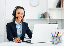 Call Center Operator Talking With Client By Headset