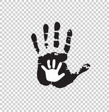 Black And White Silhouette Of Adult And Baby Hand Isolated