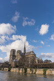 Fototapeta Panele - Tourist binoculars at notre dame de paris cathedral on cite island