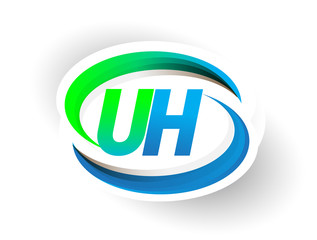 initial letter UH logotype company name colored blue and green swoosh design, modern logo concept. vector logo for business and company identity.