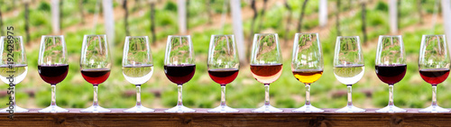 Fotografía Glasses with wine. Red, pink, white wine in glasses.