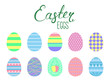 Set of flat style cute cartoon Easter eggs. Isolated objects on white. Vector illustration. Festive design elements. Concept for greeting card, invitation.