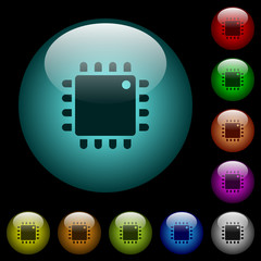 Canvas Print - Computer processor icons in color illuminated glass buttons