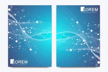Aufkleber - Modern vector template for brochure Leaflet flyer advert cover catalog magazine or annual report. Geometric background molecule and communication. Cybernetic dots. Lines plexus. Card surface.