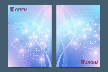 Aufkleber - Modern vector template for brochure Leaflet flyer advert cover catalog magazine or annual report. Geometric background molecule and communication. Cybernetic dots. Lines plexus. Card surface.