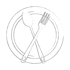 Wall Mural - dish with fork and spoon cutlery isolated icon vector illustration design