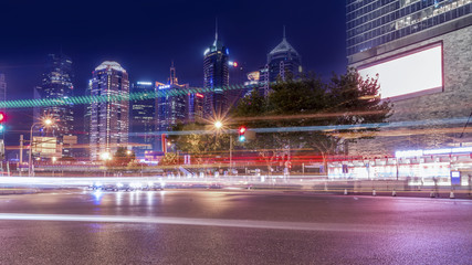 Poster - Night scene of urban road in Shanghai