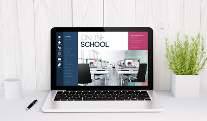 Fototapete - laptop on table online school