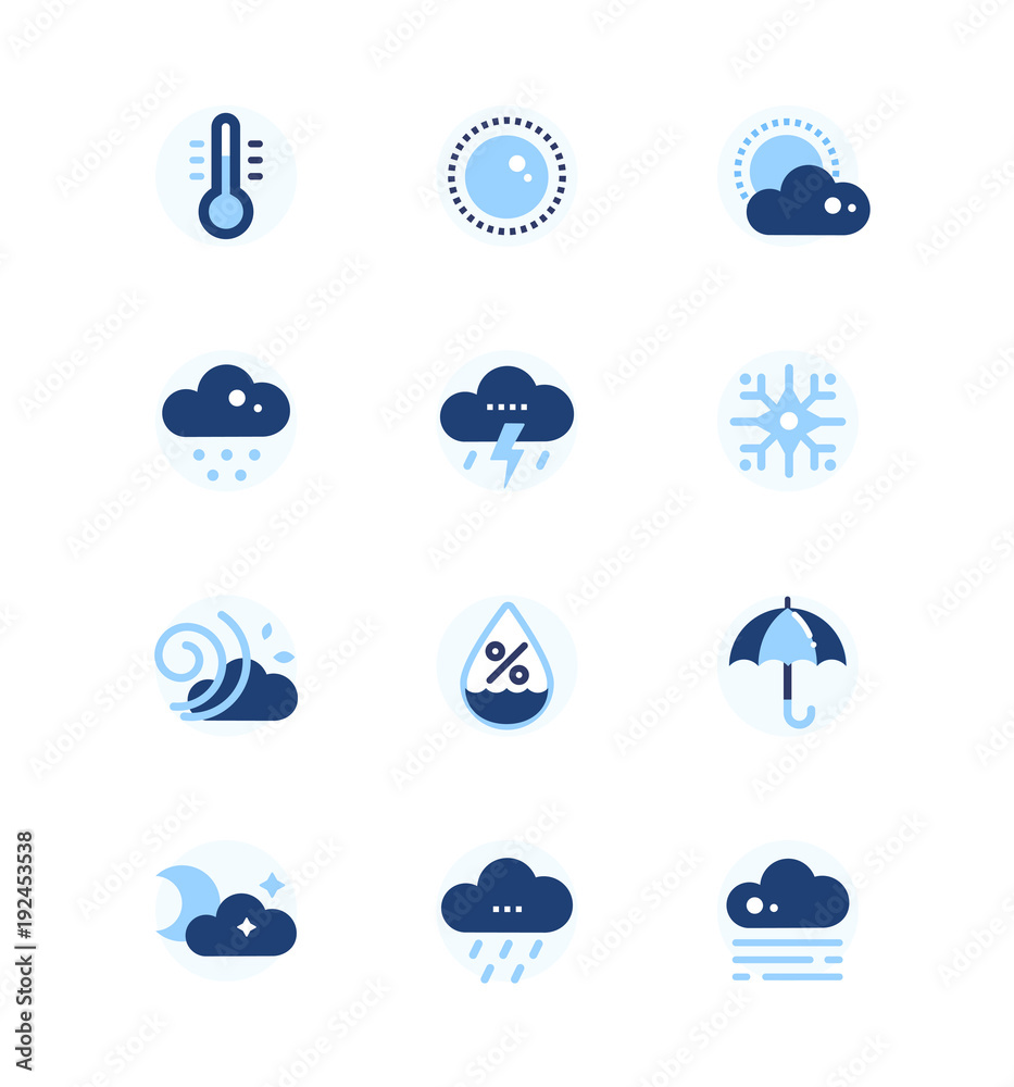 Weather types symbols - set of flat design style icons Stock Vector ...