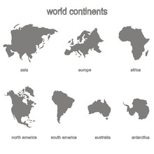 Set Of Monochrome Icons With World Continents For Your Design