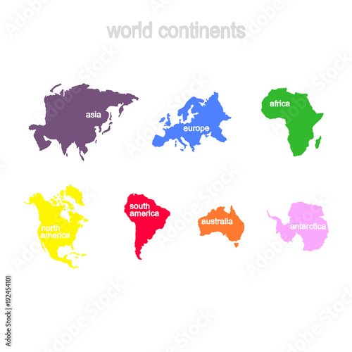Set of monochrome icons with world continents for your design Poster Mural XXL