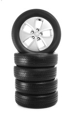 Wall Mural - Car tires on white background