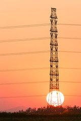 Wall Mural - silhouette of high voltage electrical pole structure