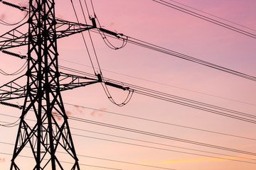 silhouette of high voltage electrical pole structure