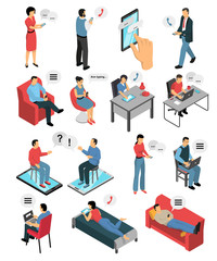 Poster - People Chatting Isometric Icons Set