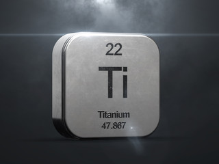 Fototapete - Titanium element from the periodic table. Metallic icon 3D rendered with nice lens flare