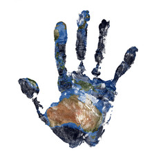 Real Hand Print Combined With A Map Of Australia Of Our Blue Planet Earth. Elements Of This Image Furnished By NASA