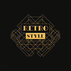 Poster - Retro style logo design, luxury vintage geometric monogram vector Illustration, art deco element in golden and black colors