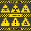 Set of signs the radiation, toxic, poison, flammable, voltage, warning. Seamless signal tapes caution, danger, warning.