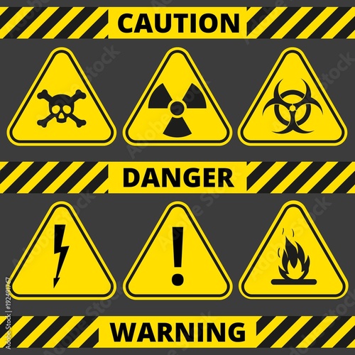 Set Of Signs The Radiation Toxic Poison Flammable Voltage