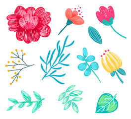 Wall Mural - Set of Various Floral Icons on Vector Illustration