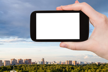 Sticker - tourist photographs Moscow skyline with park