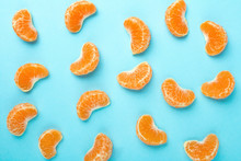 Collection Of Tangerine Lobules, Food Background Of Citrus Fruits