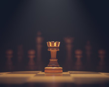 The Rook In Highlight. Pieces Of Chess Game, Image With Shallow Depth Of Field.