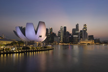 Singapore Skyline At The Marina Bay During Blue Hour