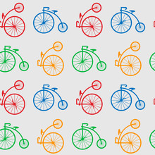  Seamless Pattern With Retro Big Wheel Bicycles. Multicolored Antique Old Bicycle With Big Wheels Penny-farnet.