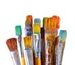 © Sanja - Various dirty paint brushes. Artistic brushes isolated on white background.