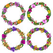 Set of circle frames made of orchids and floral elements.