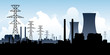 © blambca - Silhouette illustration of a heavy industrial zone with the cooling towers of a nuclear power plant.