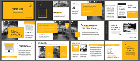 Yellow presentation templates and infographics elements background. Use for business annual report, flyer, corporate marketing, leaflet, advertising, brochure, modern style.