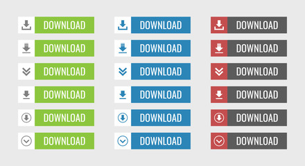 Poster - download buttons set in flat, vector illustration