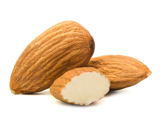 almonds isolated on white background.