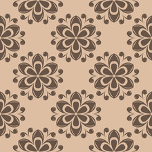 Brown Floral Seamless Pattern On Beige Background