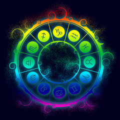 Wall Mural - Astrological symbols in the circle. Gradient painting. Glittering dust