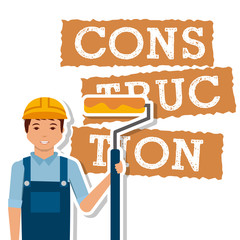 Canvas Print - construction worker roller paint tool vector illustration