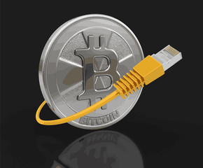 Poster - Computer Cable and Bitcoin. Image with clipping path