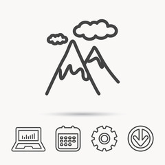 Wall Mural - Mountain icon. Hills and clouds sign.