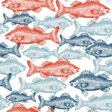 Fish Engraved Seamless Pattern