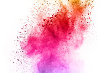 Colorful powder explosion on white background.